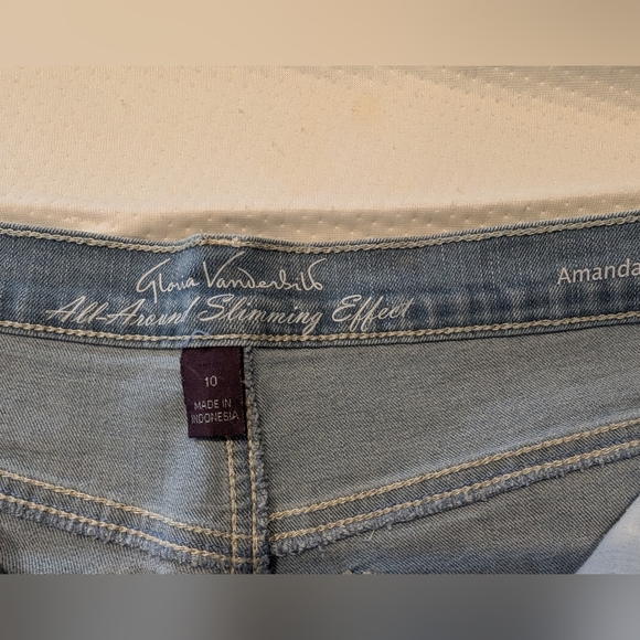 3/$23 Gloria Vanderbilt Amanda Blue Stretchy Denim w Embroidery Flowers Size 10 - Picture 2 of 6